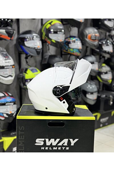Sway Beyaz Çene Açılır Kask ECE 22.06 Double Vizör Pinlock 70 Uyumlu ABS Güve...