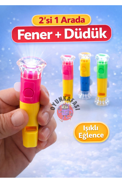 OYUNKAFASI 2’si 1 Arada Fener + Düdük Oyuncak | Işıklı Çocuk Düdüğü Mini Fene...