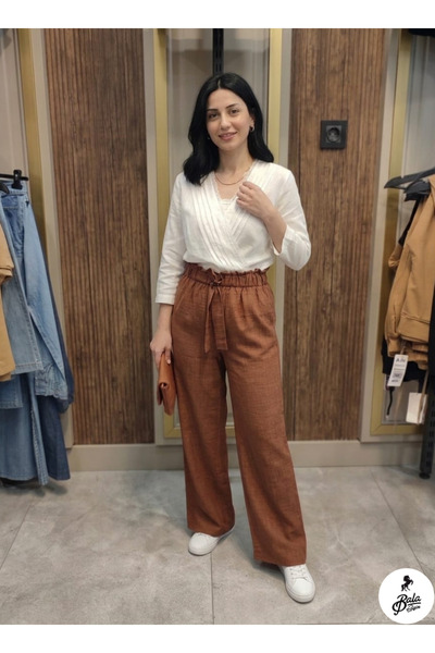 Bala Giyim Γυναικείο παντελόνι πεζοπορίας από ακατέργαστο λινό με ψηλή μέση κ...