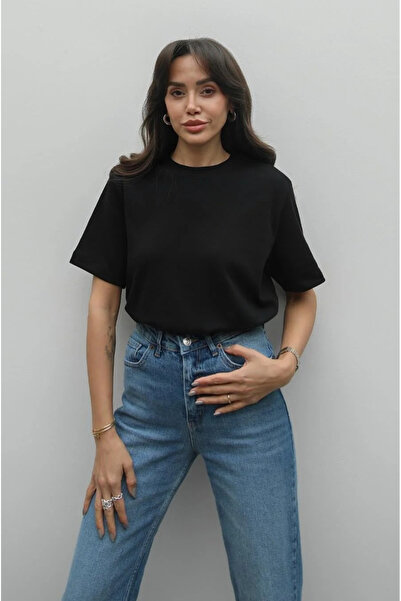 My Blog Tricou negru cu mânecă scurtă și decolteu rotund - 241128