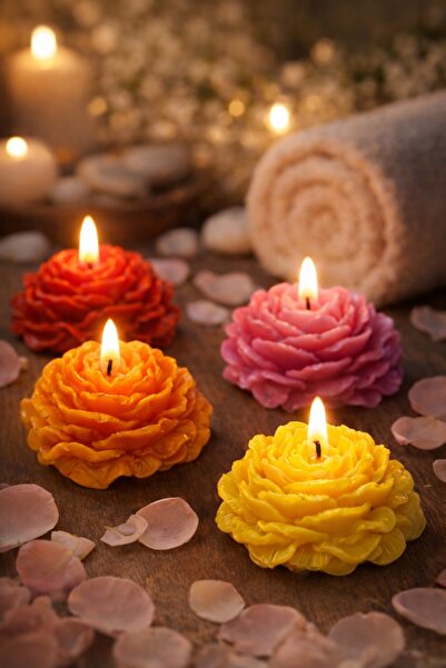 shop Şakayık Gül Mum 4 Adet Lavanta Kokulu Sarı Kırmızı Pembe Turuncu