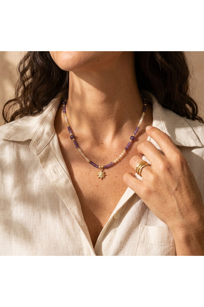 Ezera Κομψό ρυθμιζόμενο κολιέ Σαρλότ με αμέθυστο και κιτρίνη, από ασήμι 925 ε...