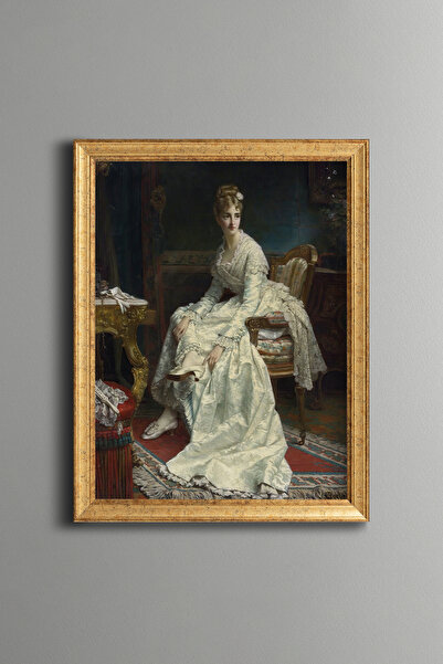 epiqart Elegant Woman Sitting in Classic Salon - Vintage Patterned Frame - Sl...