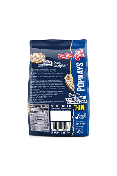 Yayla Popnays Gurme Karabuğday Kinoa ve Chialı İnce Pirinç Patlağı 80 g x3