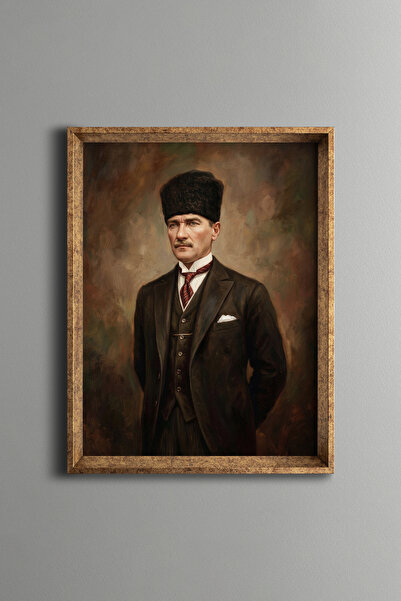 epiqart Atatürk Portresi - Vintage Desenli Çerçeve - İnce Model
