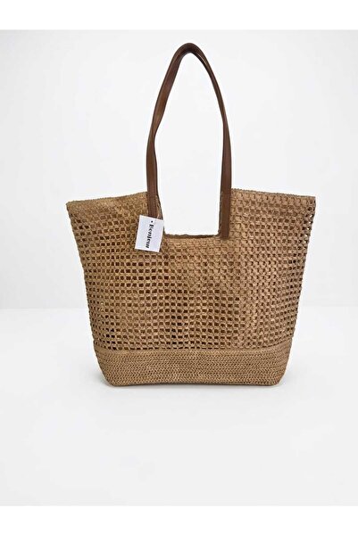 ELAY Women's Large Size Knitted Beige Color Original Straw Shoulder Bag Summe...