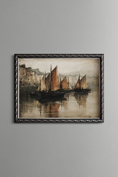 epiqart Port and Sailing Boats - Vintage Patterned Frame - Slim Model