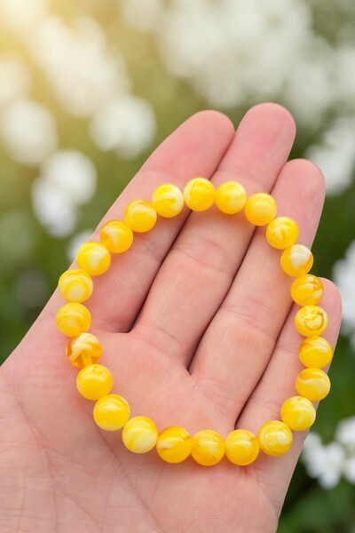 NBS Beautiful Naturel Stones Amber Bracelet, High Quality, Yellow Color, 18-1...