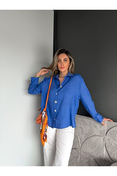 Zerrincan Giyim Blue Raw Linen Buttoned Original Shirt