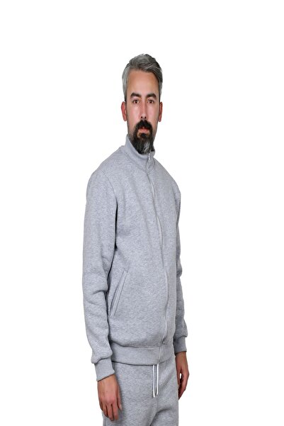 Ceket Erkek Ceket Kadın Ceket Eşofman Üstü Gri Üç İplik Şardonlu Spor Ceket Üst Yandan Cepli Sıcak Tutar Yumuşak Dokulu Unisex