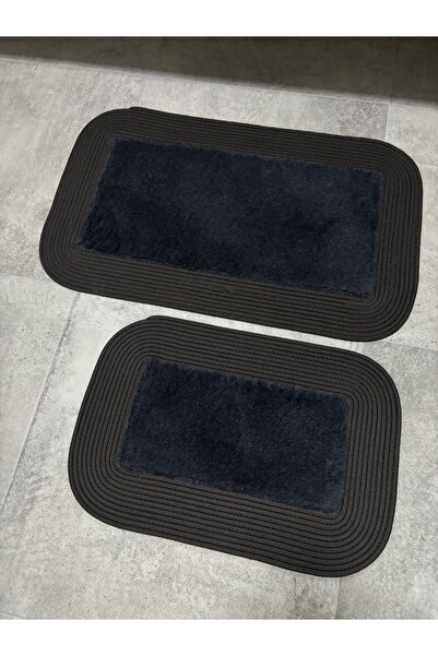 MaVaux Σετ χαλάκια μπάνιου με αφράτη μαλακή υφή 50x80 & 40x60 με ψάθινες άκρε...