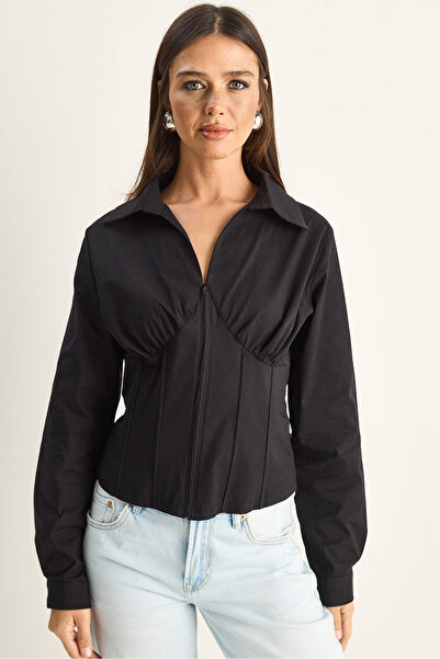 Bianco Lucci Γυναικείο πουκάμισο με λεπτομέρεια κορσέ και δέσιμο στην πλάτη μ...