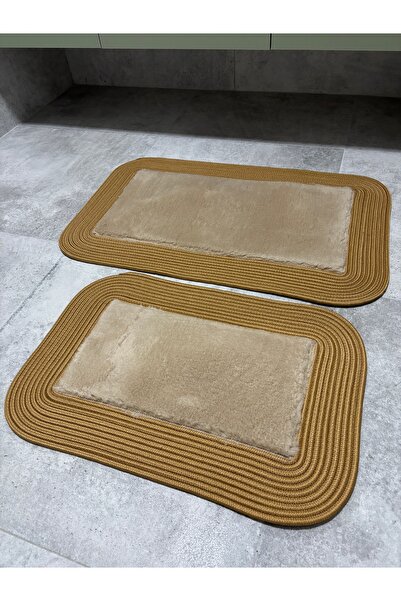 MaVaux Σετ χαλάκια μπάνιου με αφράτη μαλακή υφή 50x80 & 40x60 με ψάθινες άκρε...