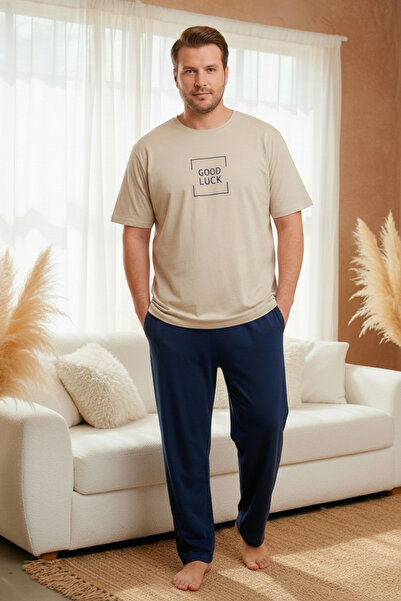 SEBOTEKS طقم بيجامة رجالي مقاس كبير بأكمام قصيرة وجيوب مصنوع من القطن بنسبة 1...