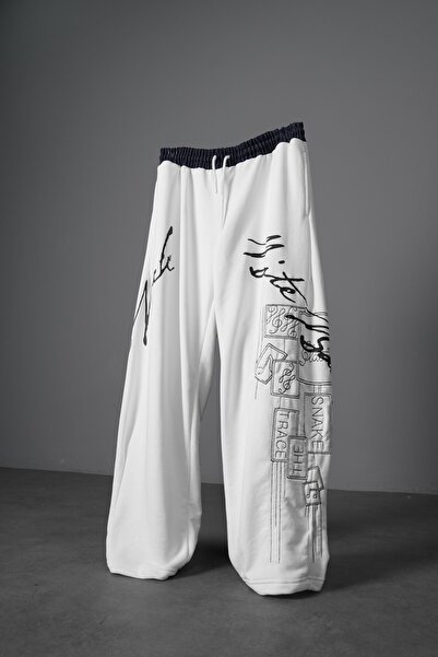 Slatra Ανδρική λευκή φόρμα με λεπτομέρεια ζώνης στην πλάτη και φαρδιά γραμμή