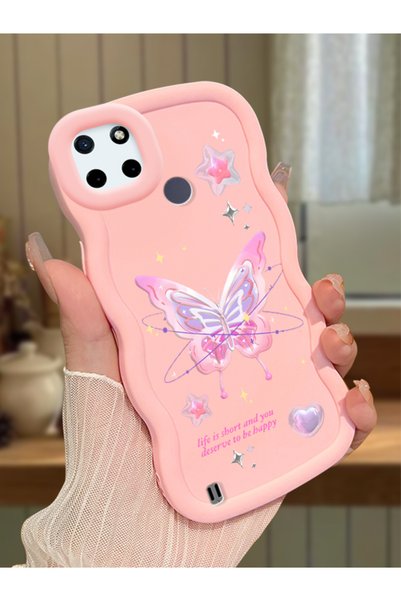 Hontinga Realme C21Y Compatible Shockproof Simple Pink Silicone Phone Case Bu...