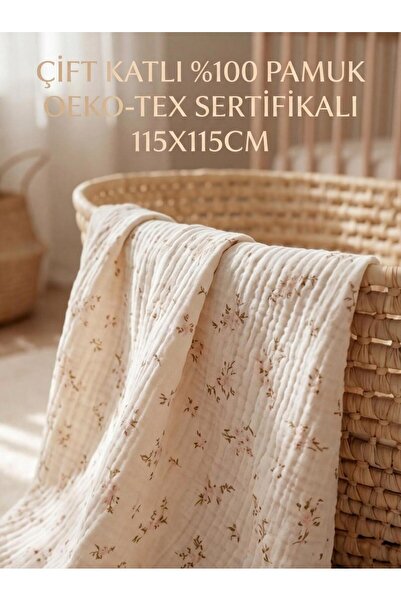 vanilya çanta hand made Çiçek Baskılı Bebek Çok Amaçlı Müslin Örtü 115x115 Bü...