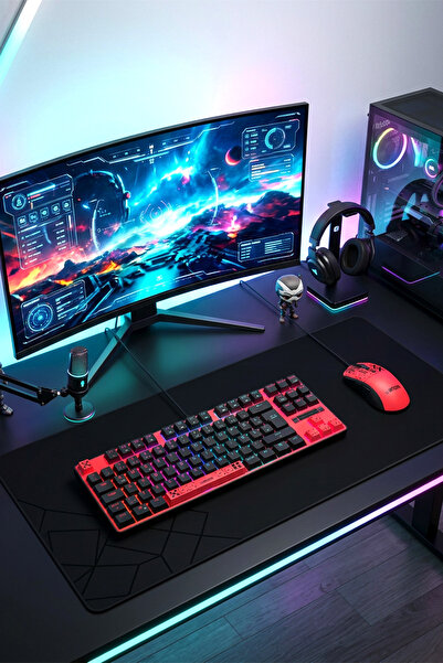 Katsuta Red Switch Mekanik Oyuncu Klavye & Mouse Seti 7200Dpi 20 Işık Modu Rainbow Led Işıklı Combo Gaming Set (Kırmızı)