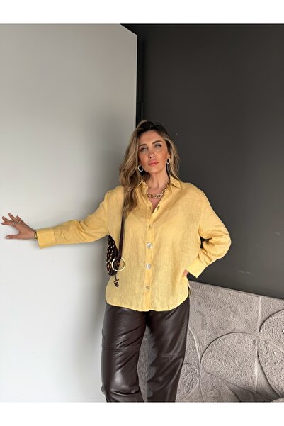 Zerrincan Giyim Yellow Raw Linen Buttoned Original Shirt