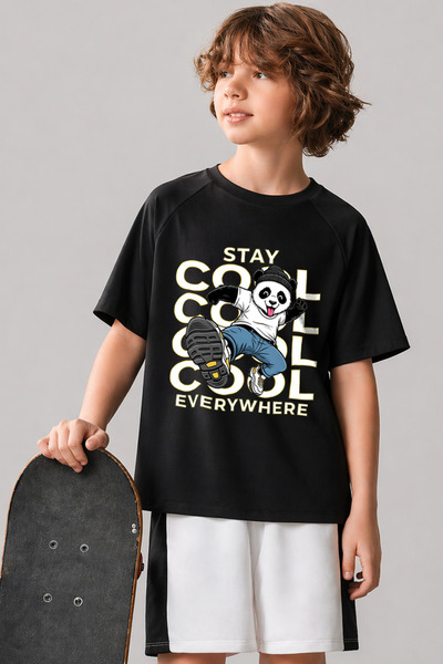 Velostra Boy's Cool Panda Printed Oversize Comfortable Daily Use Combed Cotto...