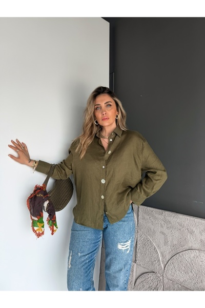 Zerrincan Giyim Khaki Raw Linen Buttoned Original Shirt