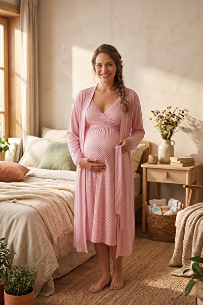 Miss Dünya Lissa Πουά νυχτικό σετ με λουράκια και ζώνη, με λαιμόκοψη V, για ε...