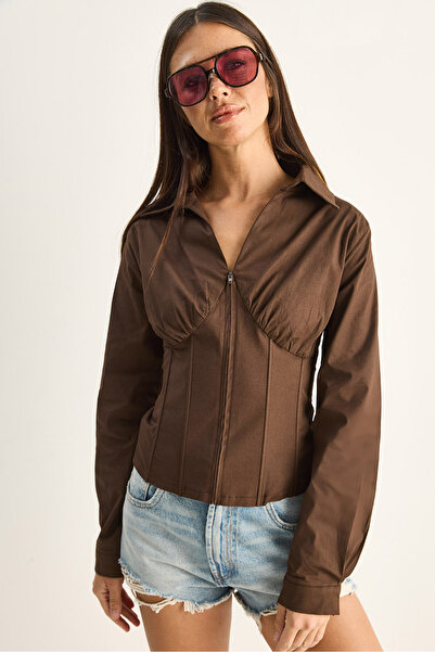 Bianco Lucci Γυναικείο πουκάμισο με λεπτομέρεια κορσέ και δέσιμο στην πλάτη μ...