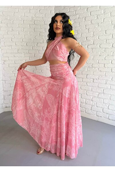 moneta boutique Σετ γυναικείο σάλι με σχέδιο και φούστα