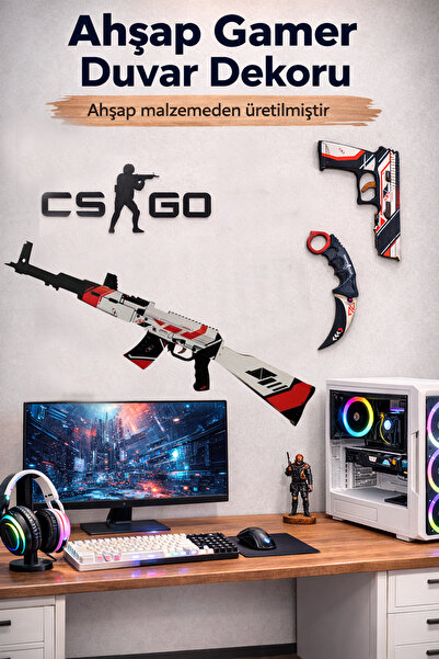 HG Home&Game CS:GO Asiimov AK-47 ve diğer gamer elemanları Ahşap Duvar Dekoru...