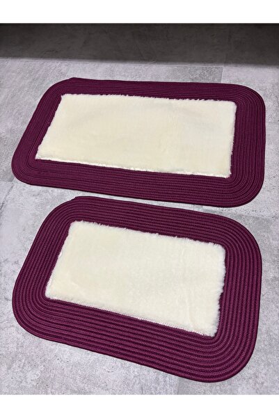 MaVaux Σετ χαλάκια μπάνιου με αφράτη μαλακή υφή 50x80 & 40x60 με ψάθινες άκρε...