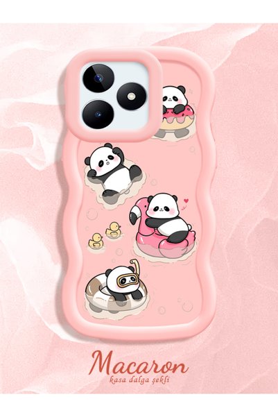 CHICASELUX Simple Pink Silicone Phone Case Panda Pattern Compatible with Real...