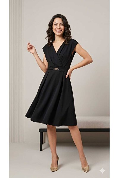 Sublime Butik Rochie de seară midi, cu mâneci scurte, cu guler încrucișat și ...