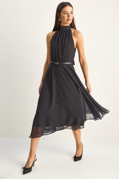 Bianco Lucci Γυναικείο φόρεμα με λαιμόκοψη halter και λεπτομέρεια ζώνης, με ε...