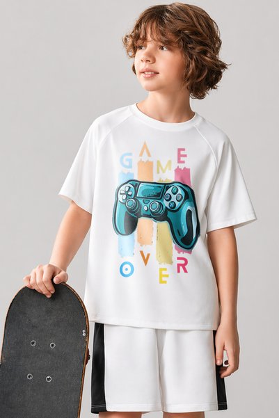 Velostra Tricou pentru băieți, cu imprimeu Game Over, supradimensionat, confo...