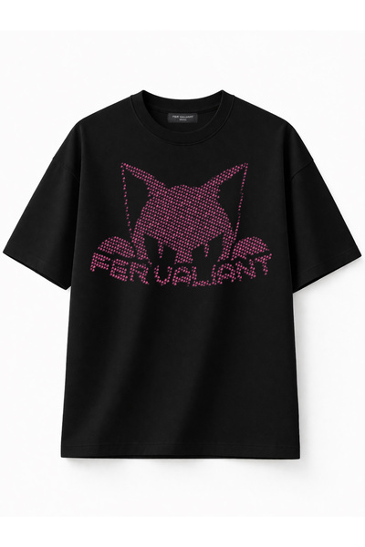 Fer Valiant Unisex Wild Mew Cat Rhinestone Stone Printed Oversize Premium 100...