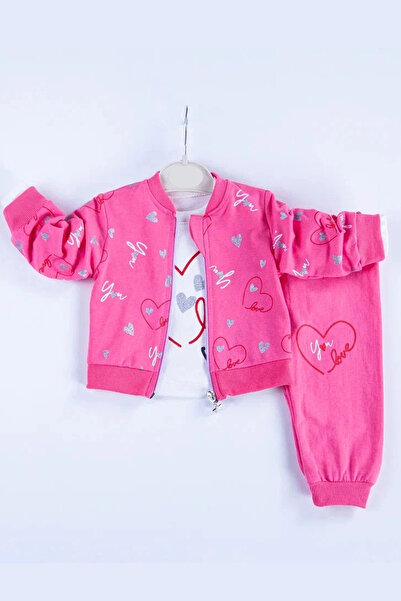 Veraura Lifestyle Heart Patterned Cardigan Cotton 3-Piece Baby Girl Set