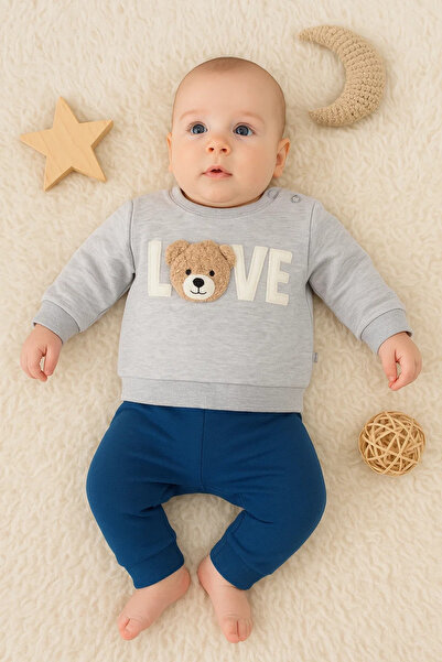 miyrem Bear Love Embroidered 100% Cotton 2-Piece Men's Set