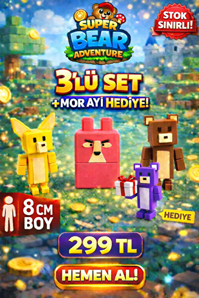 voltrex design Super Bear Adventure Oyuncak 3’lü Set + Mor Ayı Hediye |Oynar ...