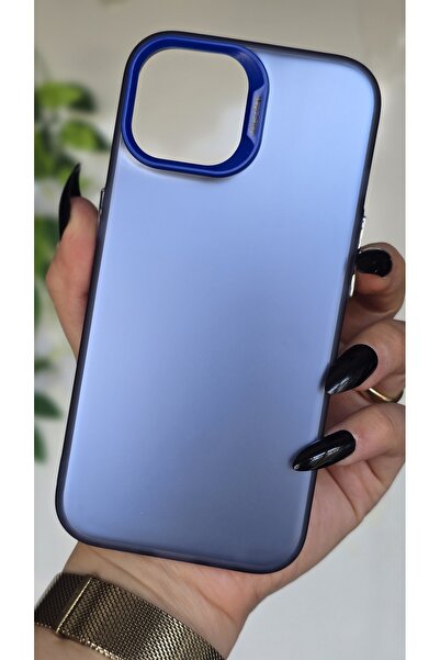 Magic Ring iPhone 15 Uyumlu Mavi Renk Geçişli Mat Silikon Kılıf Kamera Çerçev...