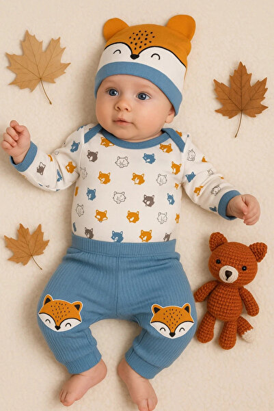 miyrem Little Fox Patterned 3-Piece 100% Cotton Men's Set