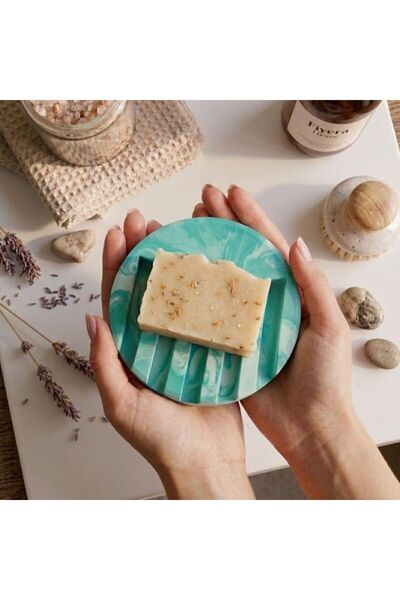 Fiyera Home Turquoise Patterned Oval Grid Concrete Soap Dish