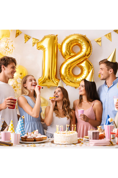 Dizayn Parti Evi DZYN 18 Rakam Folyo Balon 84 cm Gold & Gümüş Doğum Günü Part...