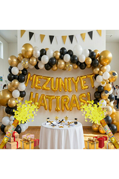 tedaks 2 Adet Gold Konfeti Hediyeli Mezuniyet Hatırası Gold Folyo Harf Beyaz ...
