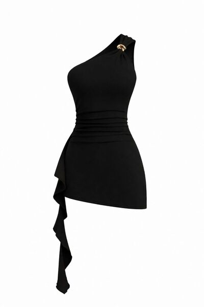 MYCPARL Ασύμμετρο μίνι φόρεμα με λεπτομέρεια αξεσουάρ, με ζώνη και ντραπέ στο...