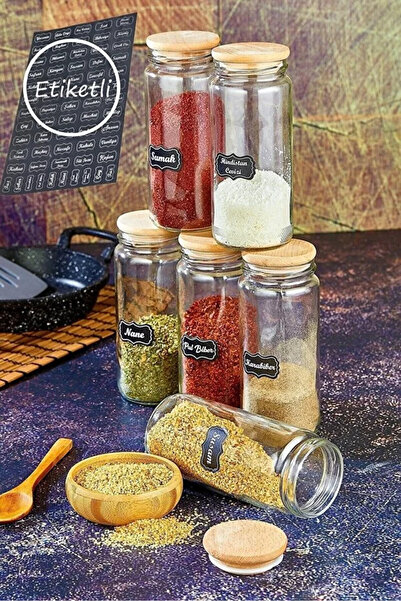 Northern Star Etiketli 6'lı Ahşap Kapaklı 500 Ml Cam Baharatlık Seti Saklama ...