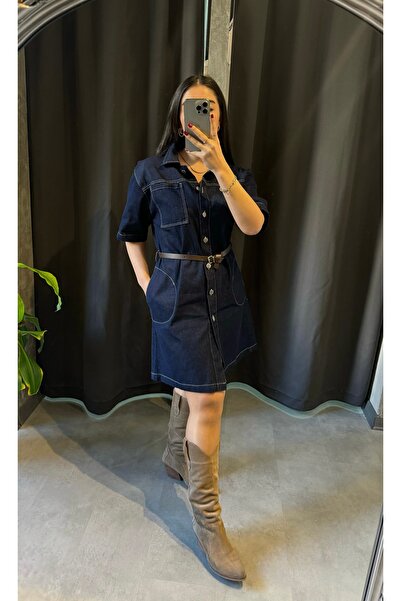 N&A BUTİK Kemerli Denim Elbise