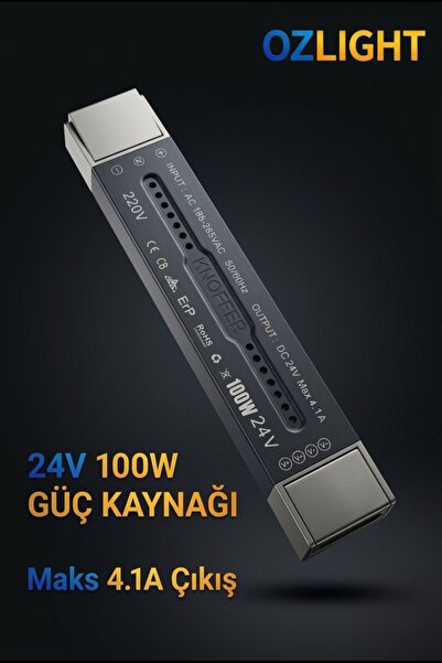 OZLIGHT AYDINLATMA 24V 100W Slim LED Güç Kaynağı Driver Trafo DC 24V 4.1A Şer...
