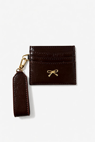 SHIKIRTI Brown Bow Detailed Double-Sided Keychain Women's Card Holder (10Cm*8Cm)