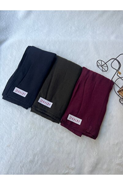 shalby Hijab Plain Cotton Crash Shawl Set of 3 (Black - Dark Khaki - Burgundy)