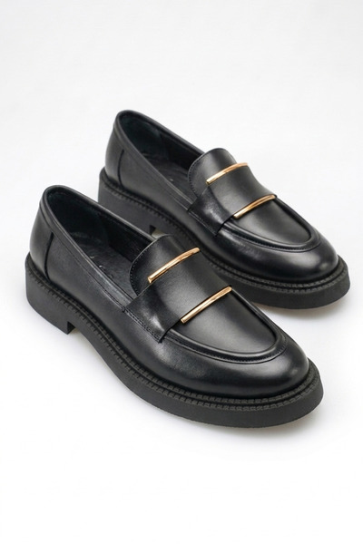 GRADA Μαύρα γυναικεία παπούτσια loafer με αγκράφα από γνήσιο δέρμα, ελαφριά σ...